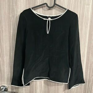 Zenga Corso Black Long Sleeve Blouse Top with Silver Trims